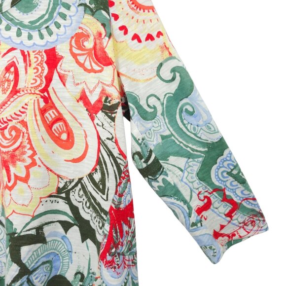 Chicos Floral Print Paisley Boho Top Womens 1 US M 3/4 Sleeve Scoop Neck Tunic - Picture 15 of 16